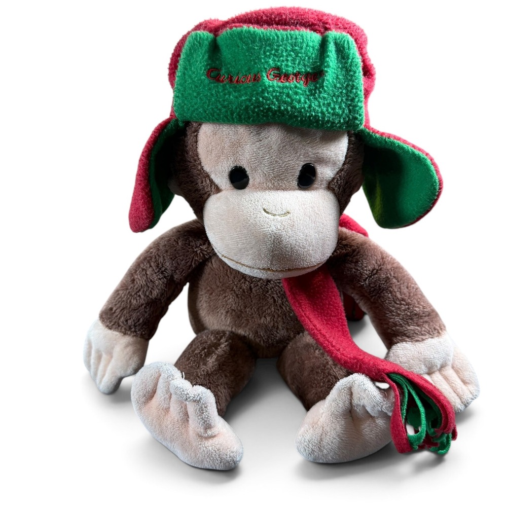 Gund Curious George Plush Monkey Winter Trapper Hat Scarf Stuffed Animal Toy